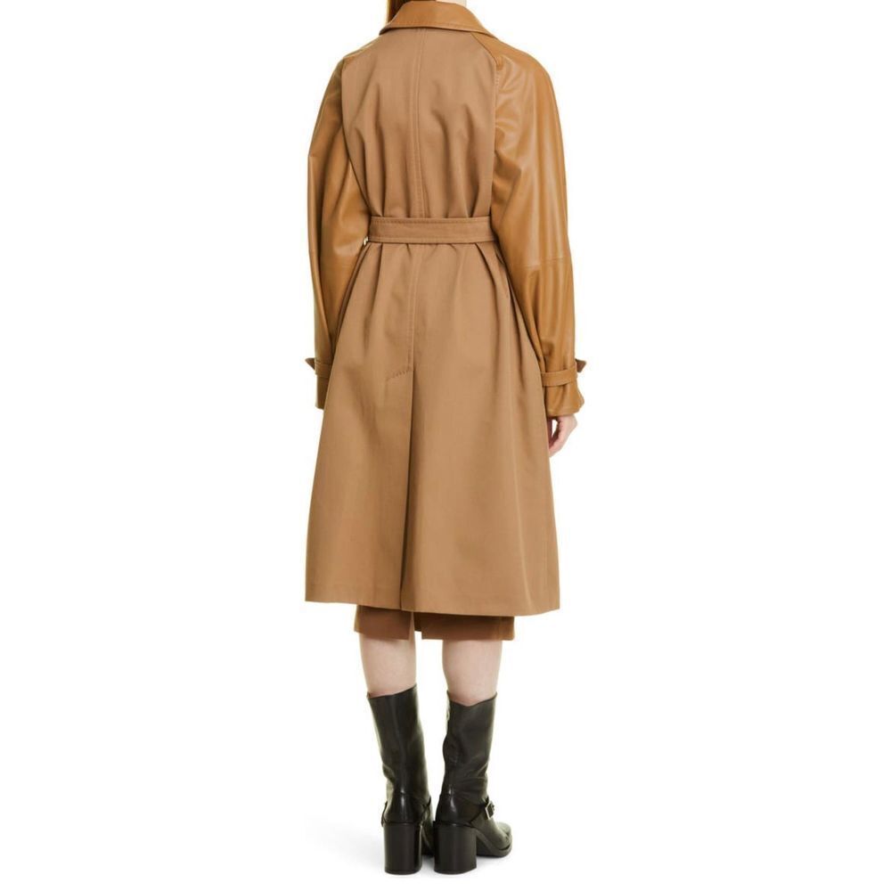 Max Mara Lichene Cotton & Leather Tan Belted Trench Coat Classic Size 8 - Picture 7 of 16